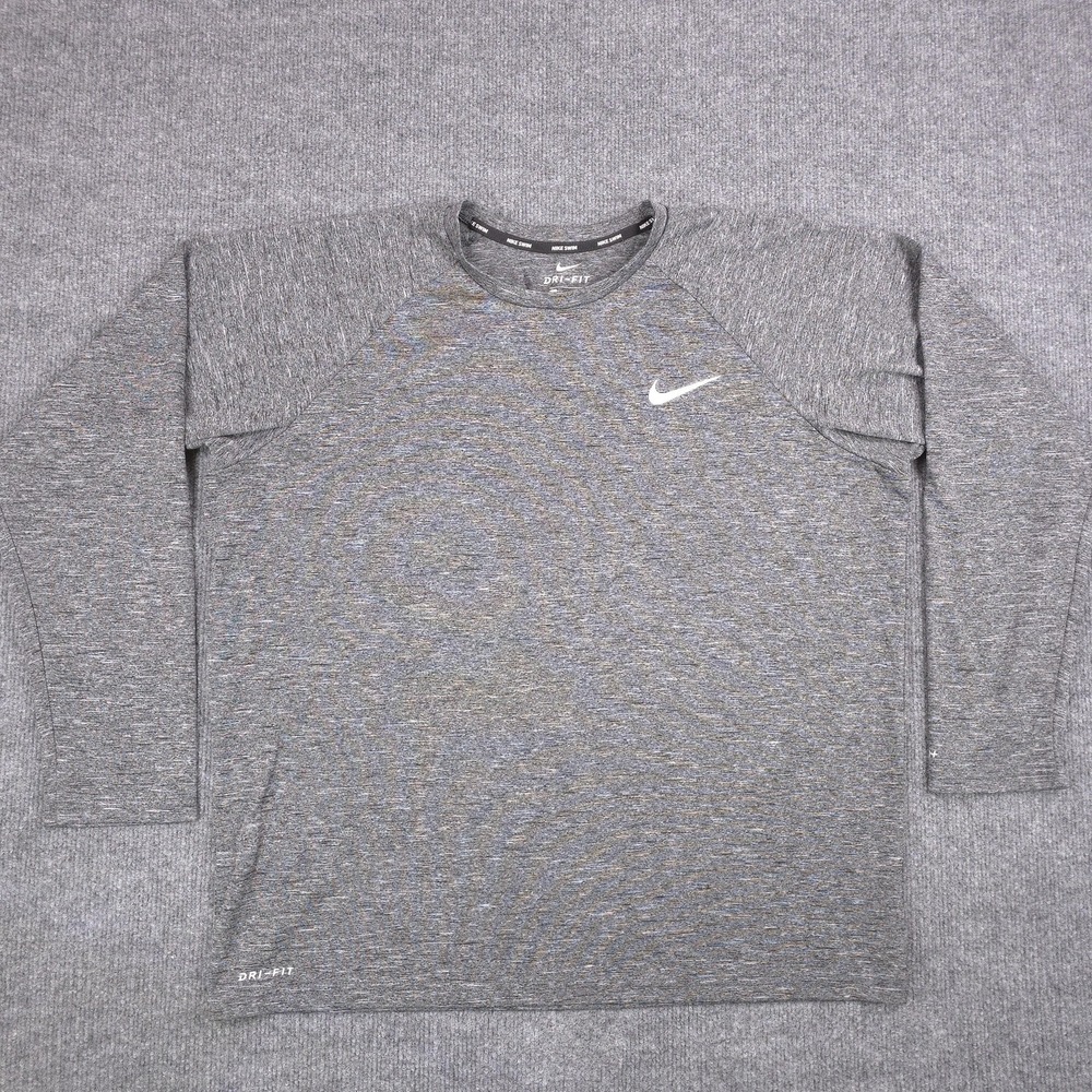 Nike Dri-FIT Shirt Mens‎ Large Gray Long Sleeve Swim UPF 40+ Sun Rashguard